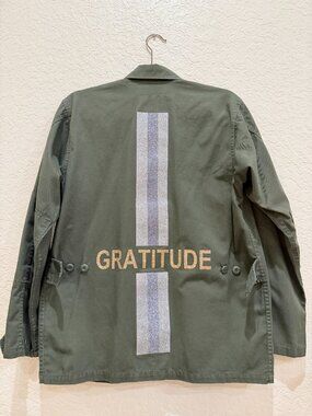 Hipchik Couture Grateful Army Utility Jacket Oversized Olive Green Gold Glitter
